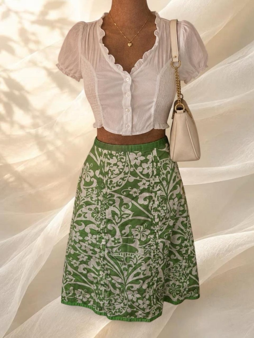 NWT Old Navy Green Floral Cotton Midi Skirt A-Line Summer Size 16